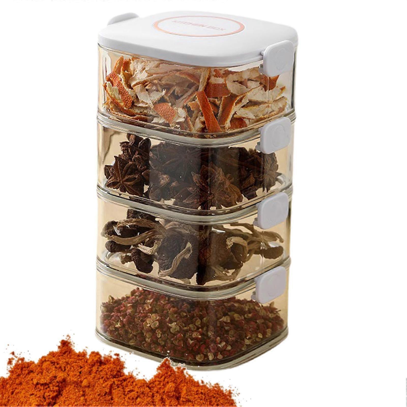 Spice Rack Organizer with Airtight Containers, Clear Jars, Double Seal Freshness, 4Tier Stackable