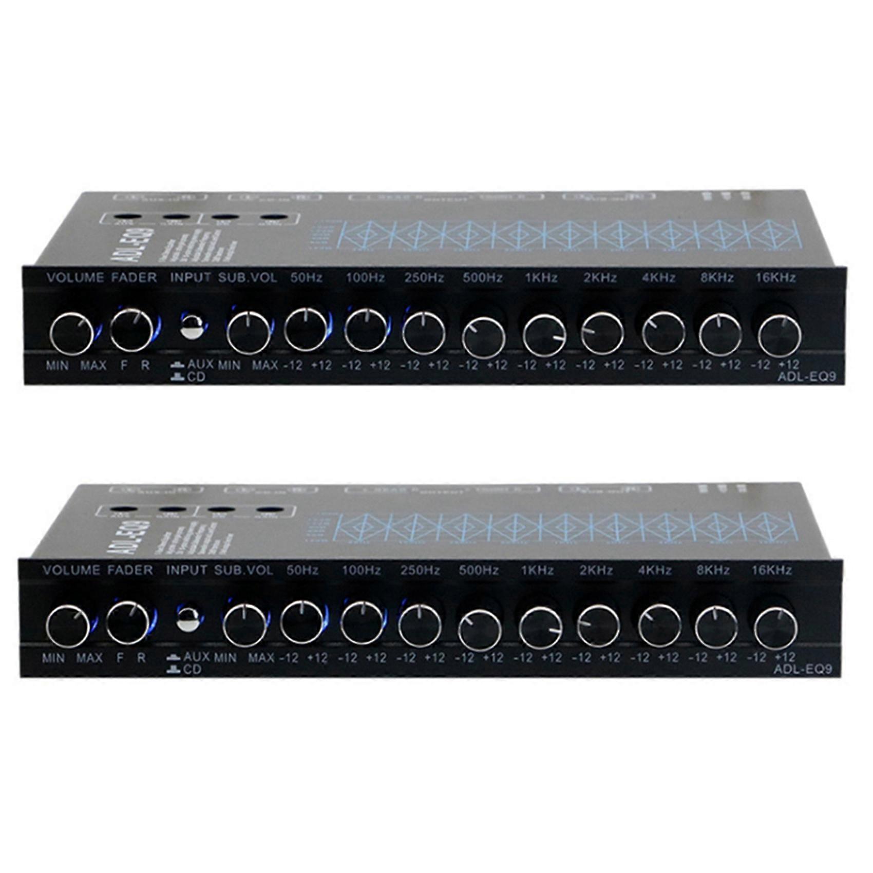 2X 9 Band Equalizer High Performance 9 Equalization Bands 12V DC for Boat RV Car Metal with CD AUX Input DSP Chip Output