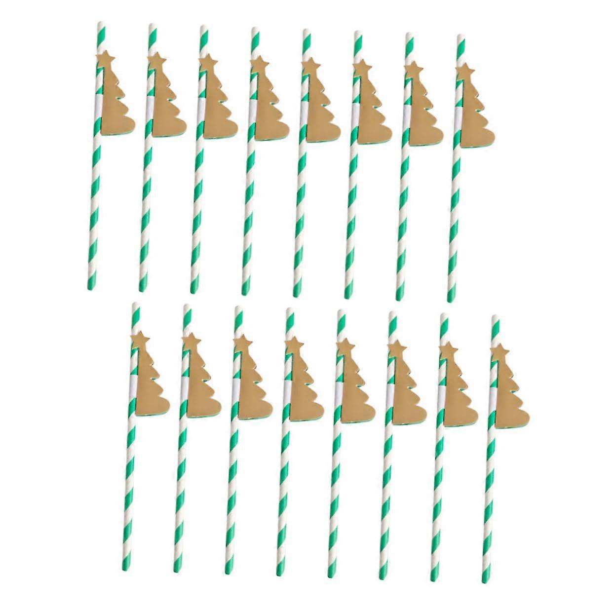 50pcs Christmas Paper Straws with Tree Honeycomb Accent for Holiday Party Drinks and Décor