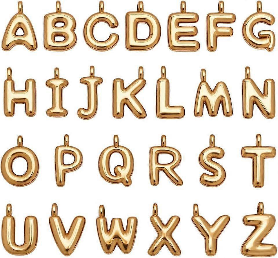 26Pcs 18K Gold Plated A-Z Alphabet Letters Charms Initial Letters Dangle Pendants with Loops Trendy Slide Glitter Alphabet Charms Bulk Jewelry Finding