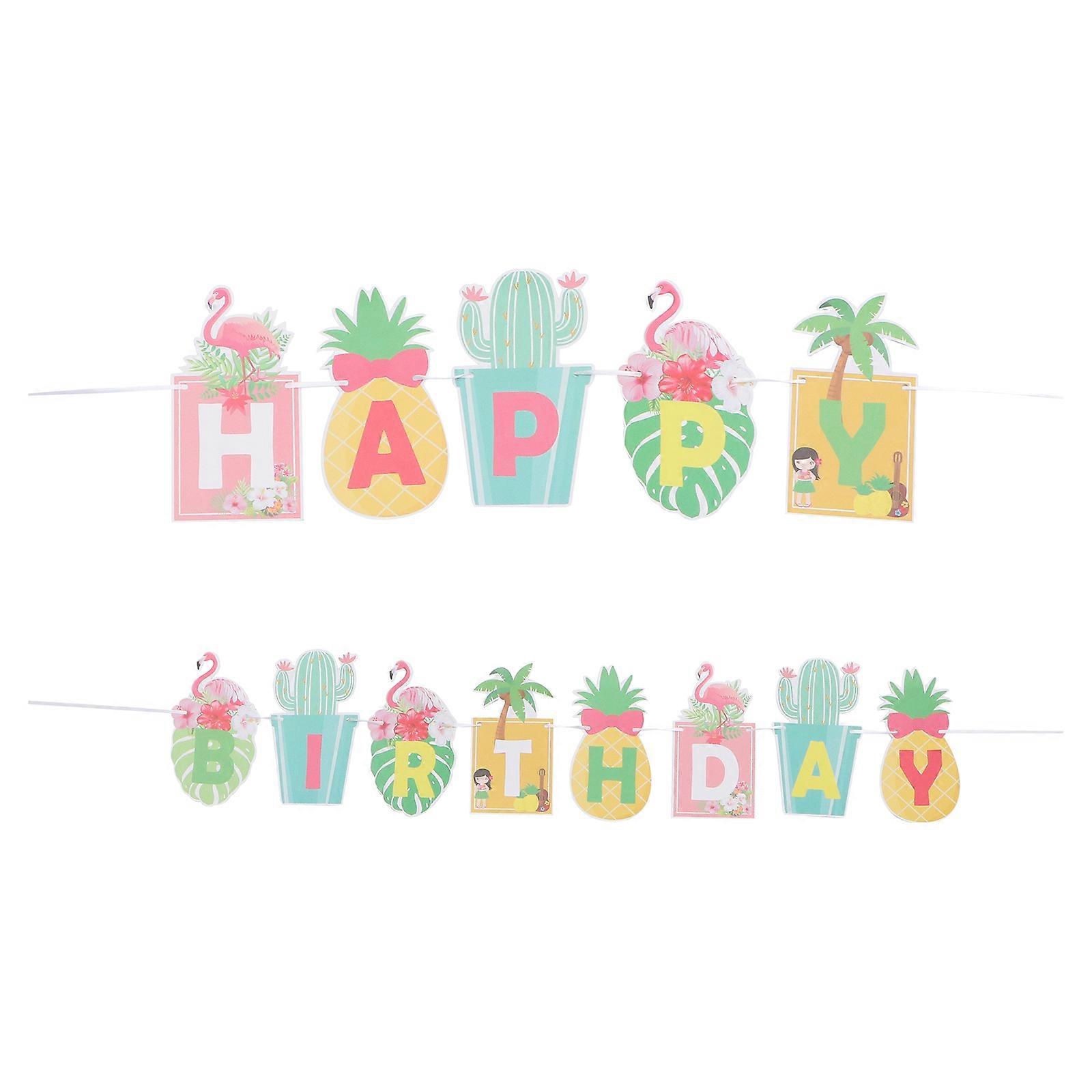 Creative Flamingo Cactus Hanging Flags for Birthday Decor 2Pcs