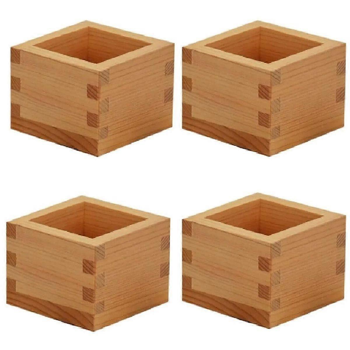 4pcs Japanese Culture Wood Wooden Sake Cup Masu Box Put the Wine Glass Inside Square Wooden Wine Tray,Dessert Box