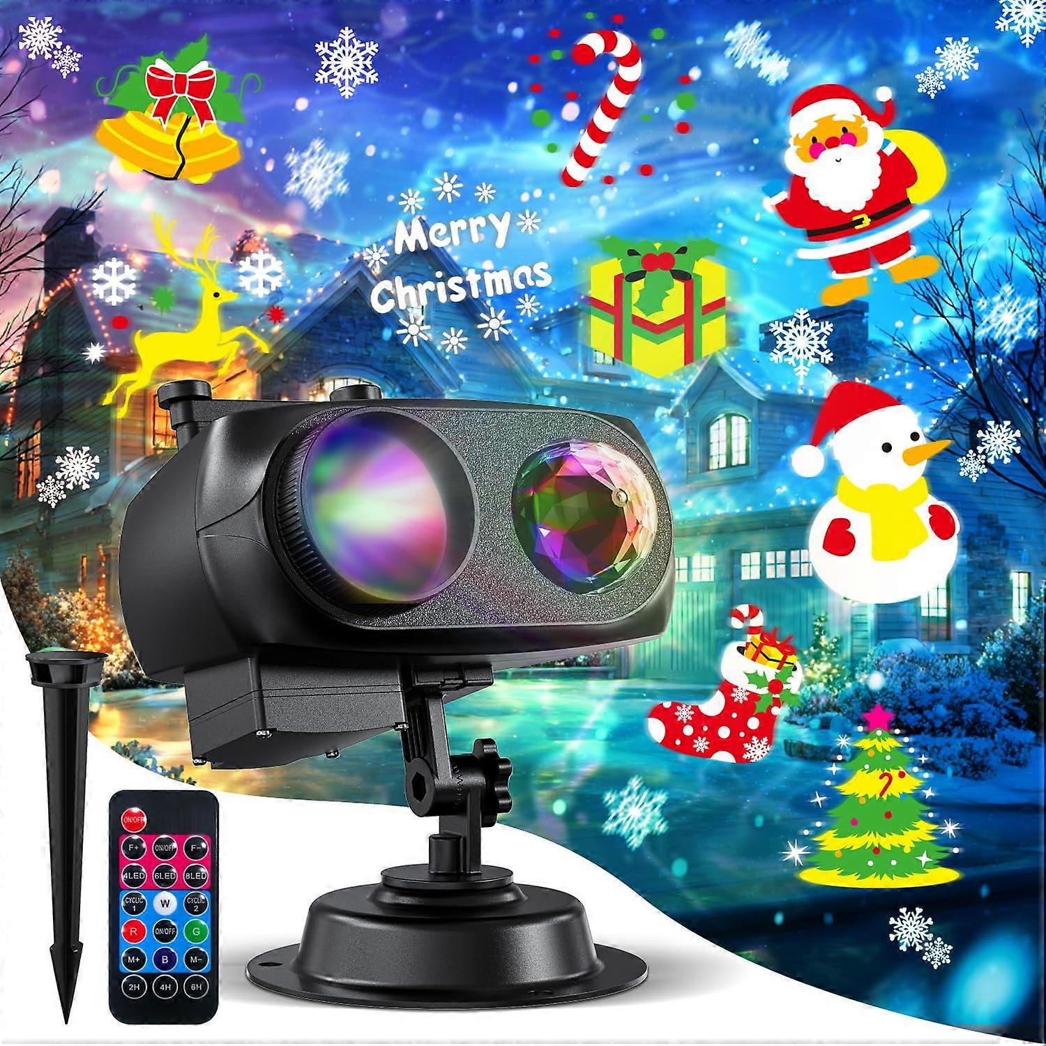 Christmas Projector Lights Outdoor with 80 Patterns RGBW Ocean Wave Effects Waterproof Remote Timer