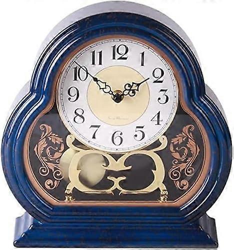 Silent Mantel Clock Battery Operated with Antique Design for Living Room Office or Tabletop Decor Blue