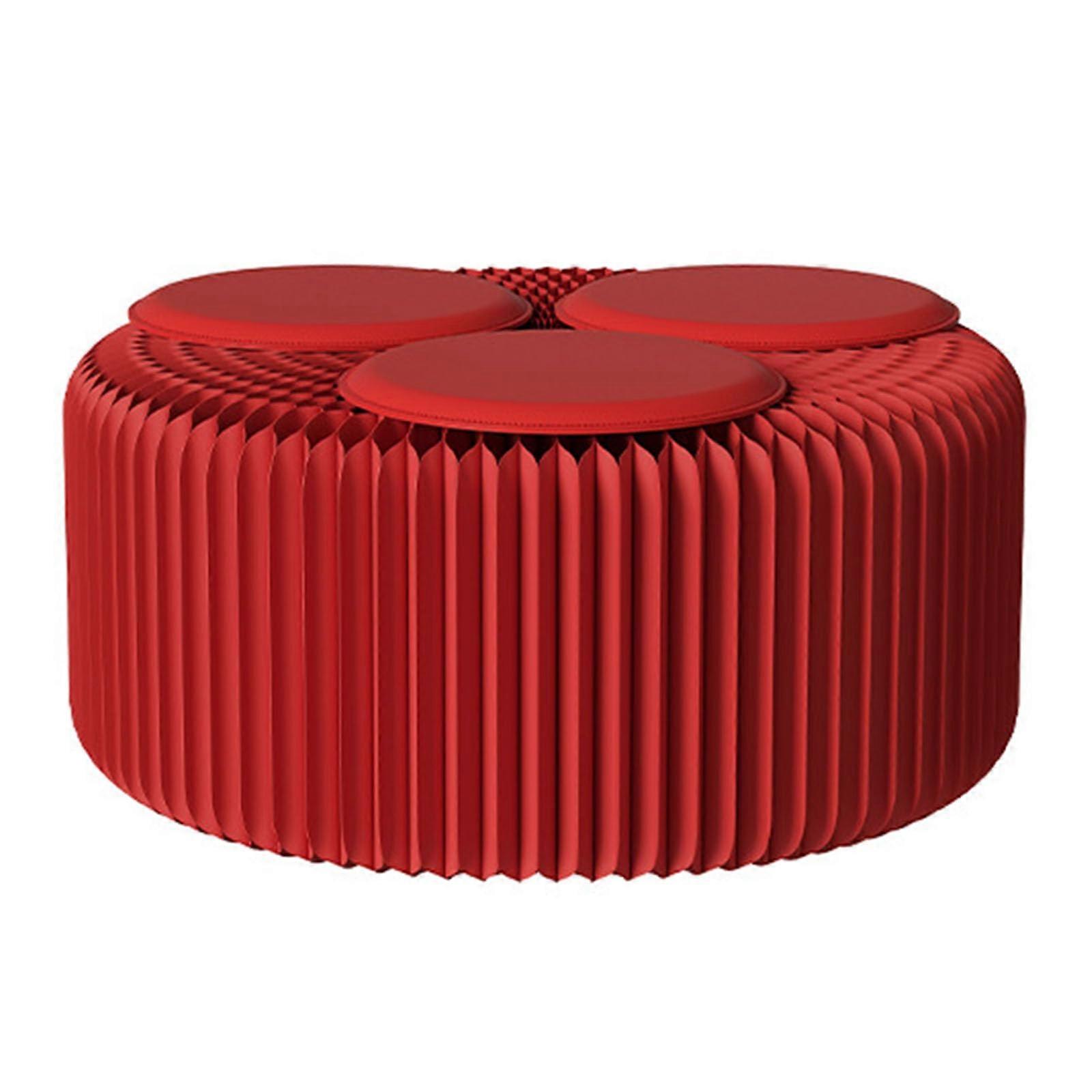 Paper Folding Stool with Honeycomb Design, EcoFriendly Kraft Paper, Magnetic Straps, Red 30CM 3 Seats