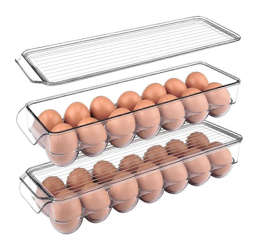 Egg Holder for Refrigerator with Lid, Clear Stackable 14 Egg Tray BPA Organizer, 28 Eggs Pack of 2