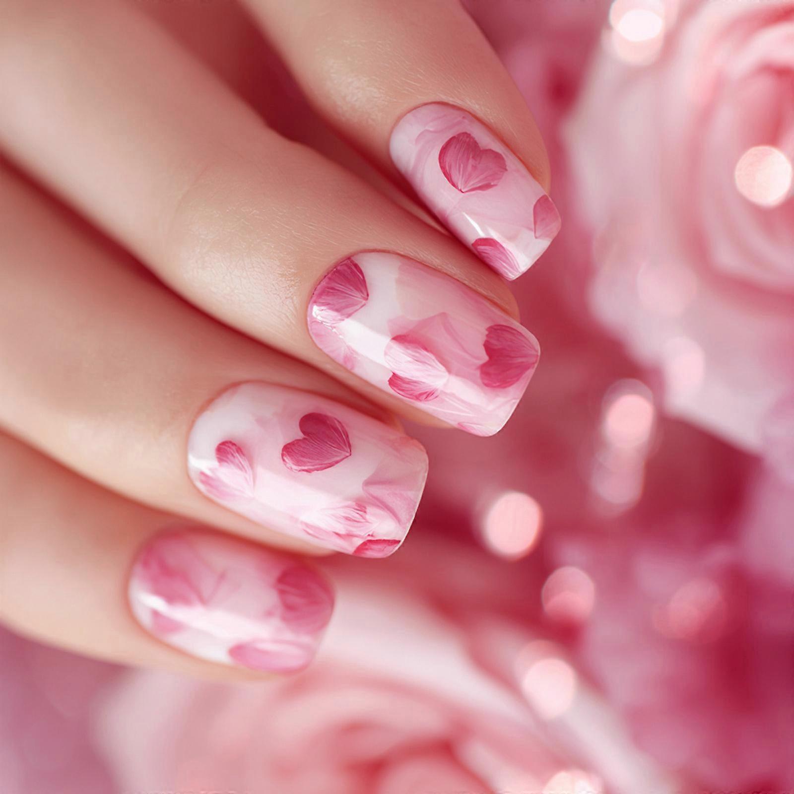 24Pcs Gradient Design Press On Nail with Heart Pattern ABS Easy Application for Parties Valentine's Day Multicolor