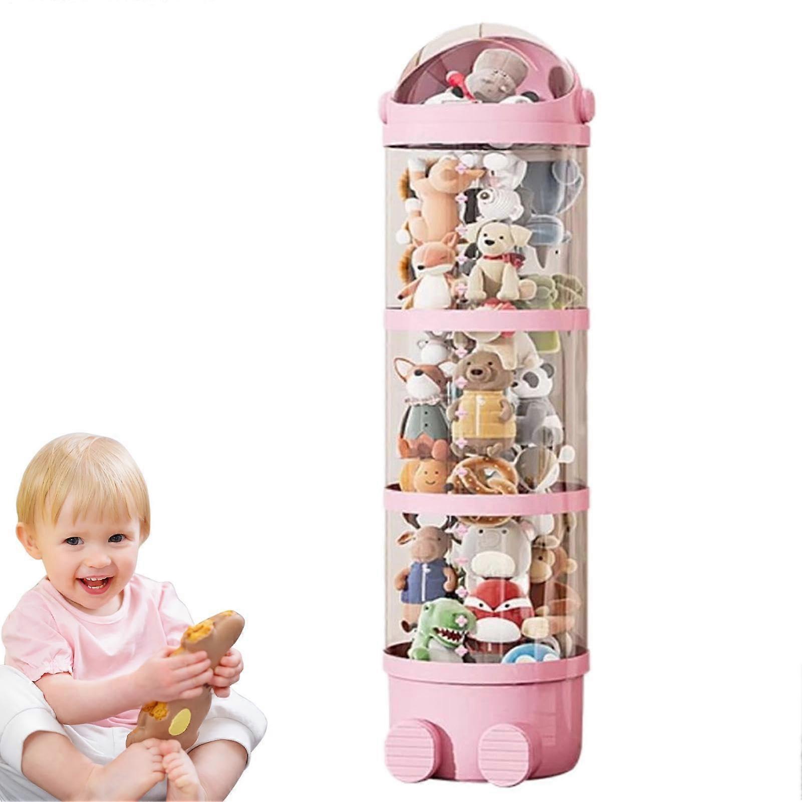 Stuffed Animal Storage Tube with LED Lights, Clear Stackable Plush Toy Organizer for Dustproof Display