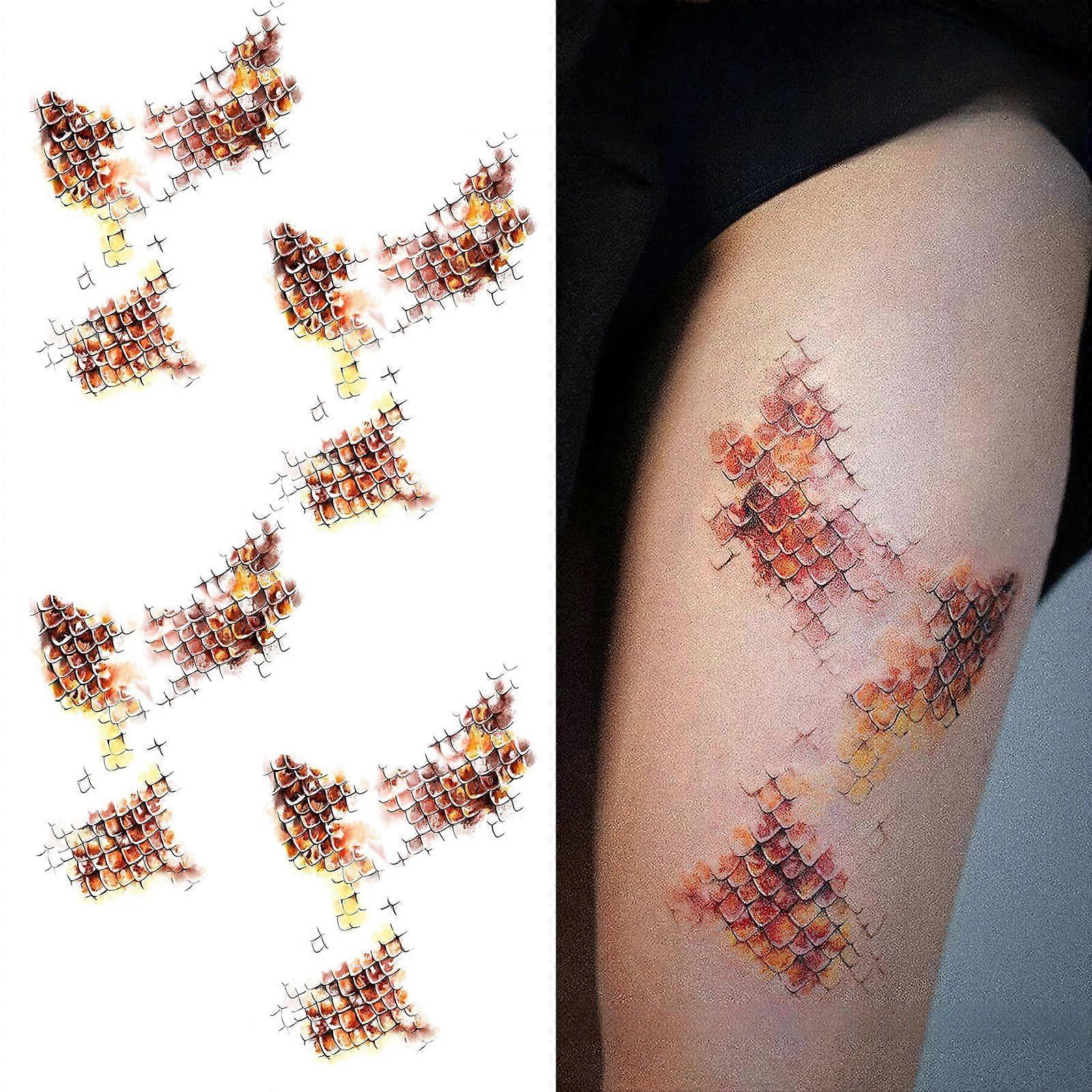 Gold Python Scale Temporary Tattoo Stickers Waterproof Metallic Snake Skin Body Art for Halloween 4 Sheets