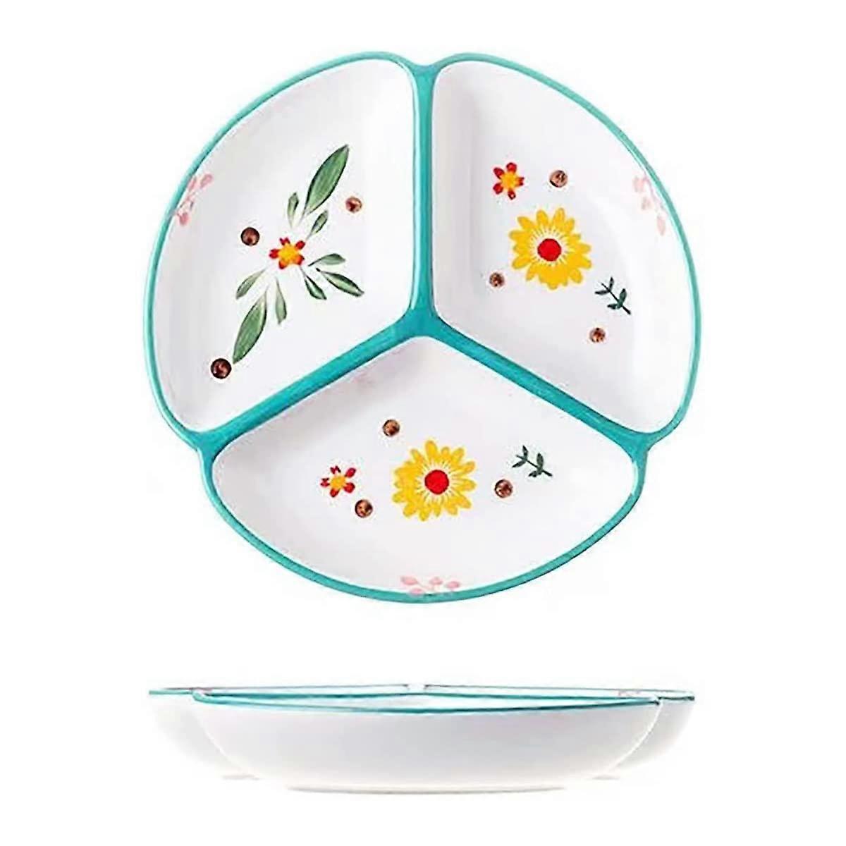 Ceramic Portion Control Plate 8 Inch Divided Dinner Dish for Healthy Eating Microwave Safe