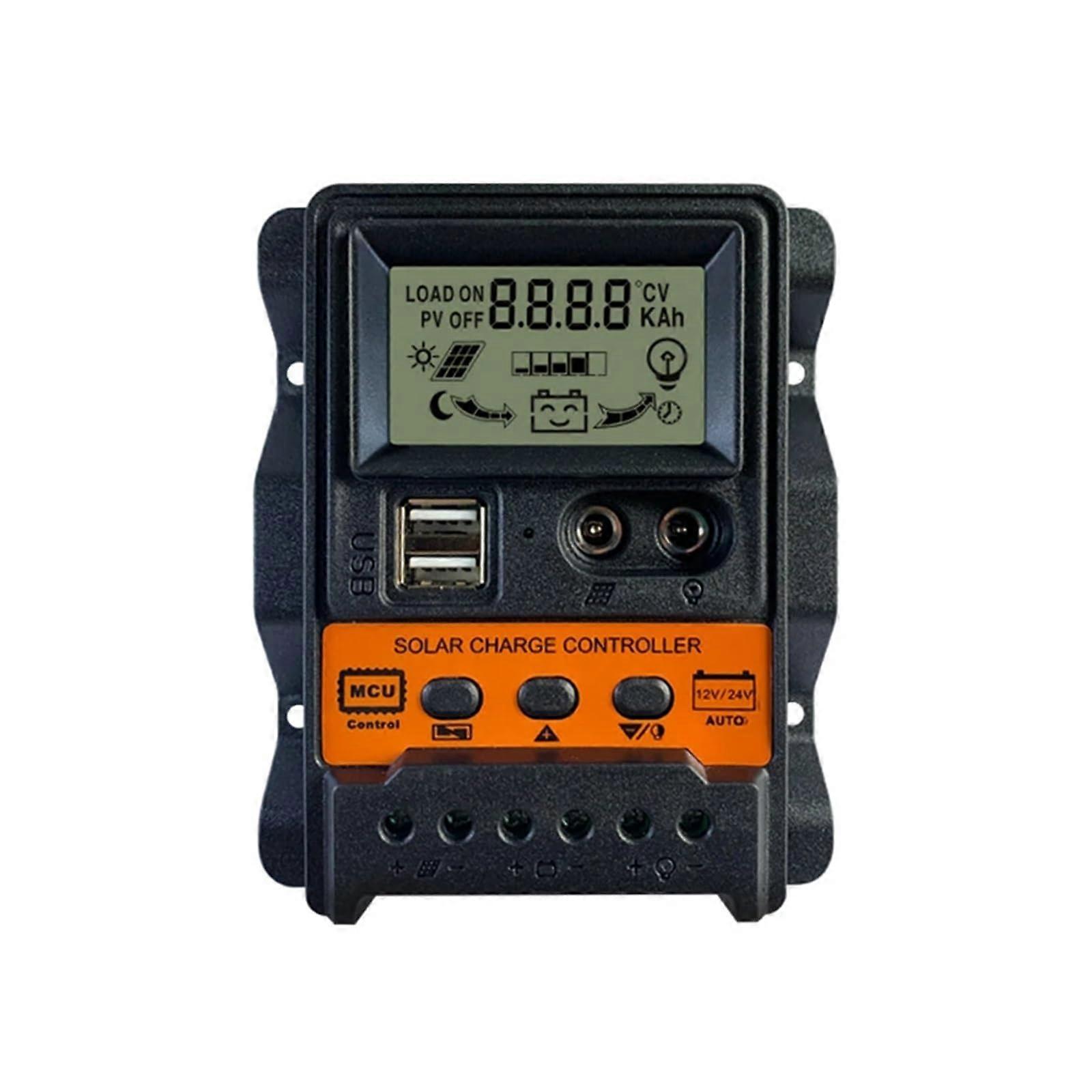 LCD Solar Charge Controller 12V 24V 10A with Large Display Dual USB Output and PowerOff Memory