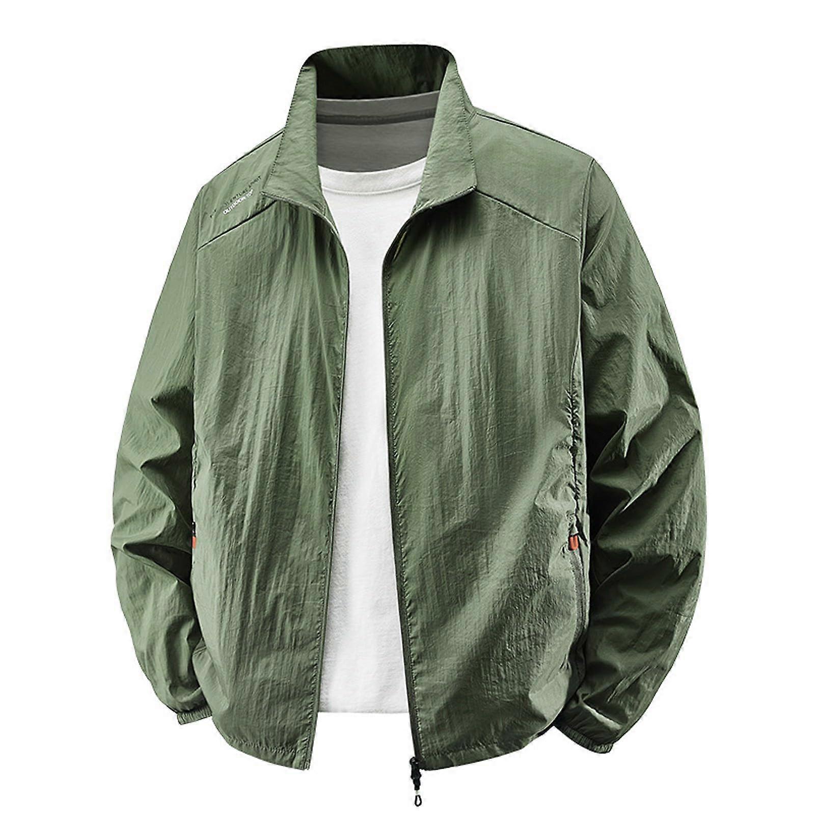 Men's Summer Jacket XL Army Green Lightweight Breathable Windproof QuickDry with Zip Pockets
