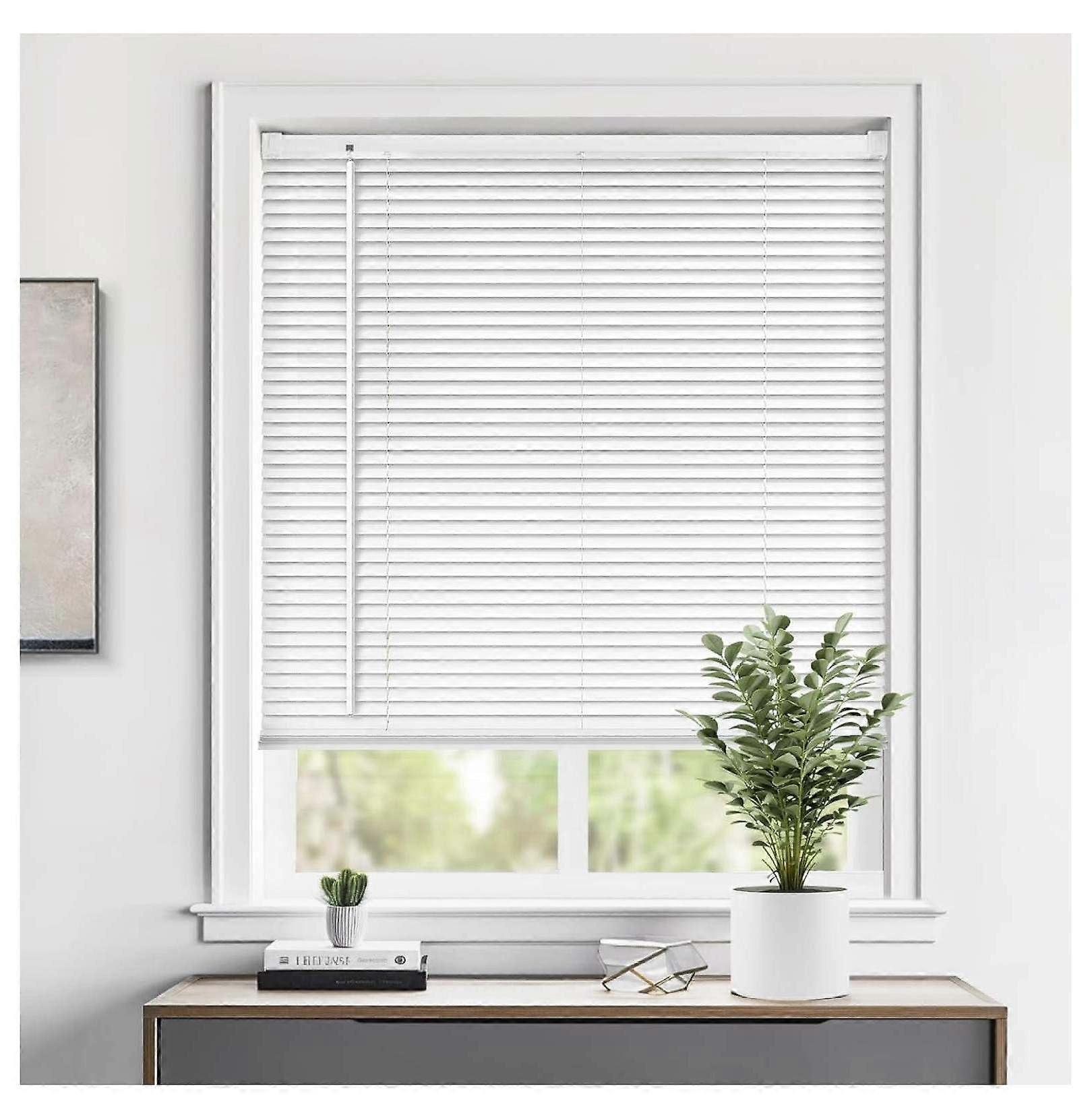 Cordless Vinyl Mini Blinds for Windows, Light Filtering, Inside Mount, White 22.5 Inch