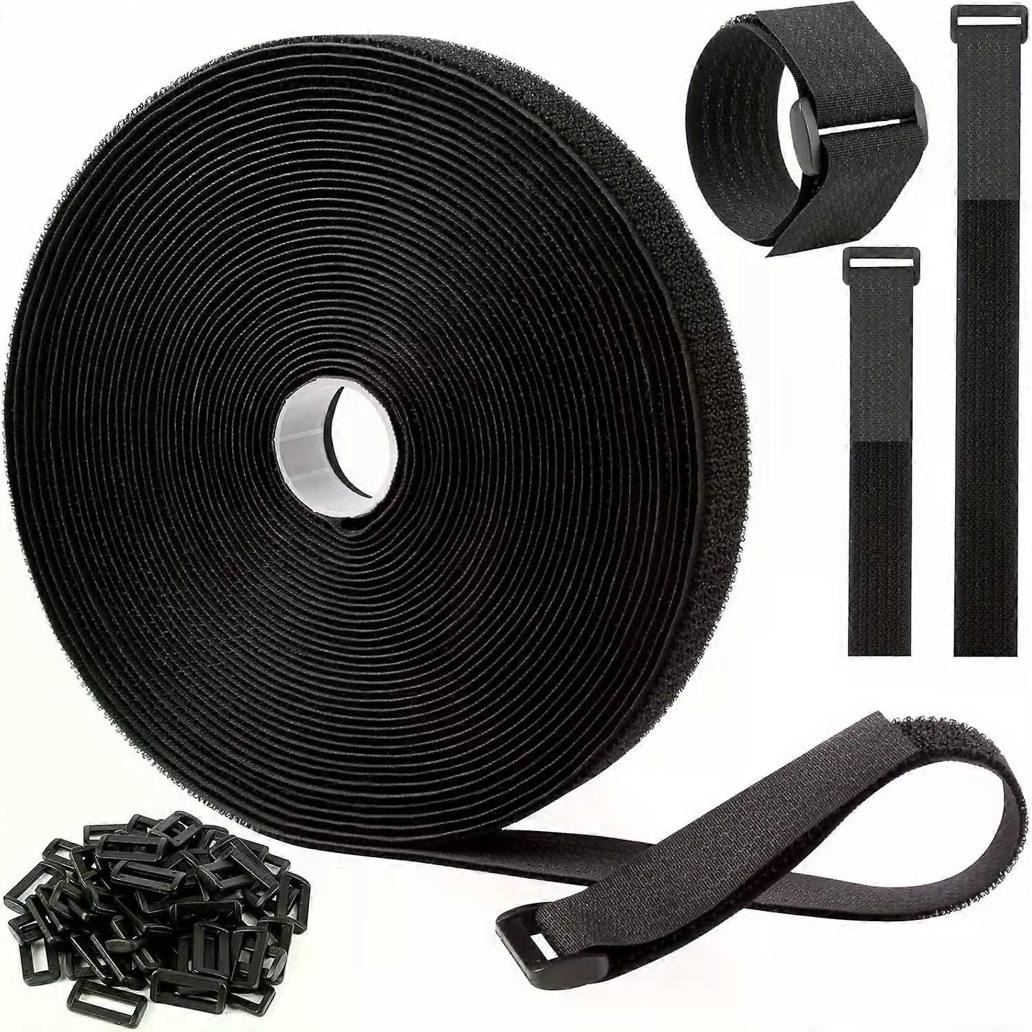 Conjunto de 50 abraçadeiras de nylon ajustáveis ​​com fecho de velcro: abraçadeiras de segurança reutilizáveis ​​(2,44 x 9,75 m) - Corte livre para armazenamento/organização