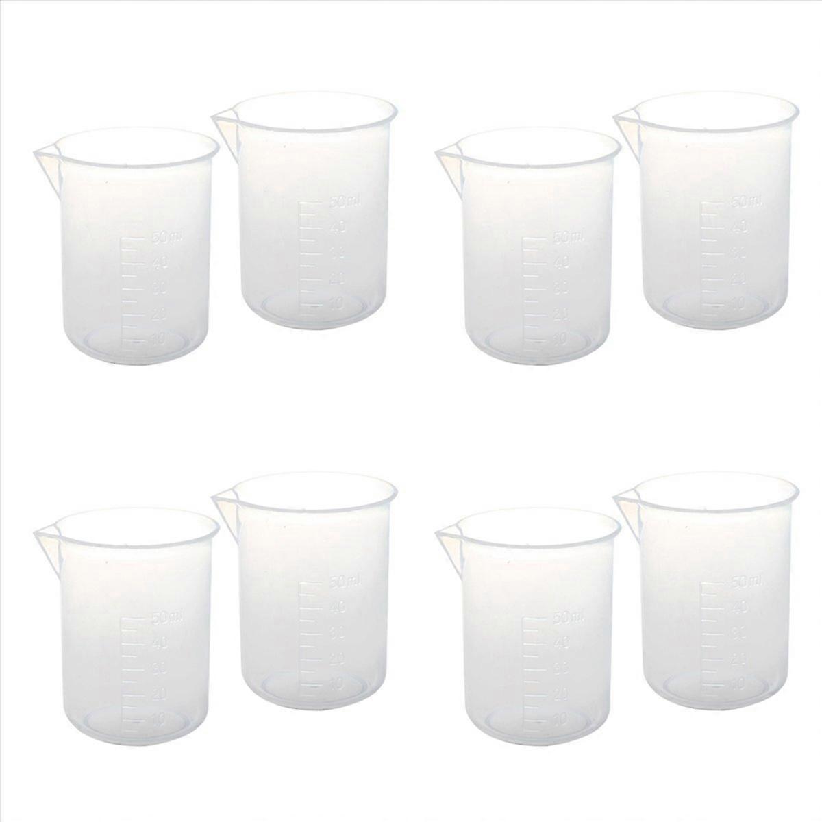 8 Pcs 50 Ml Laboratory Plastic Water Liquid Measuring Cup Transparent