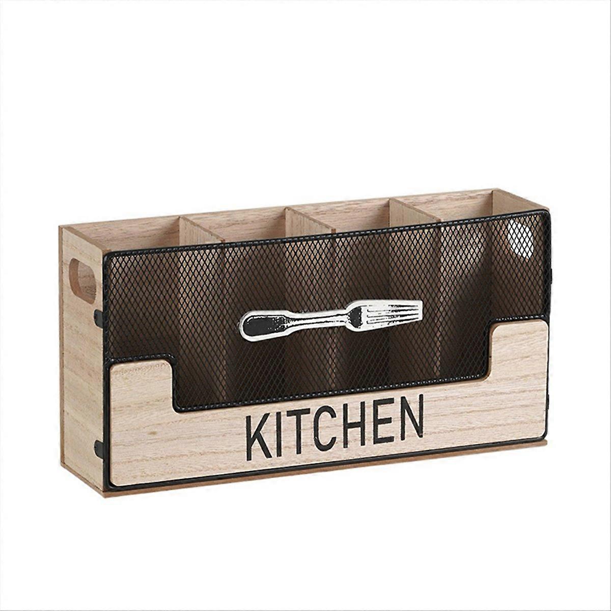 Kitchen Counter Utensil Holder Wood Flatware Organizer,Black