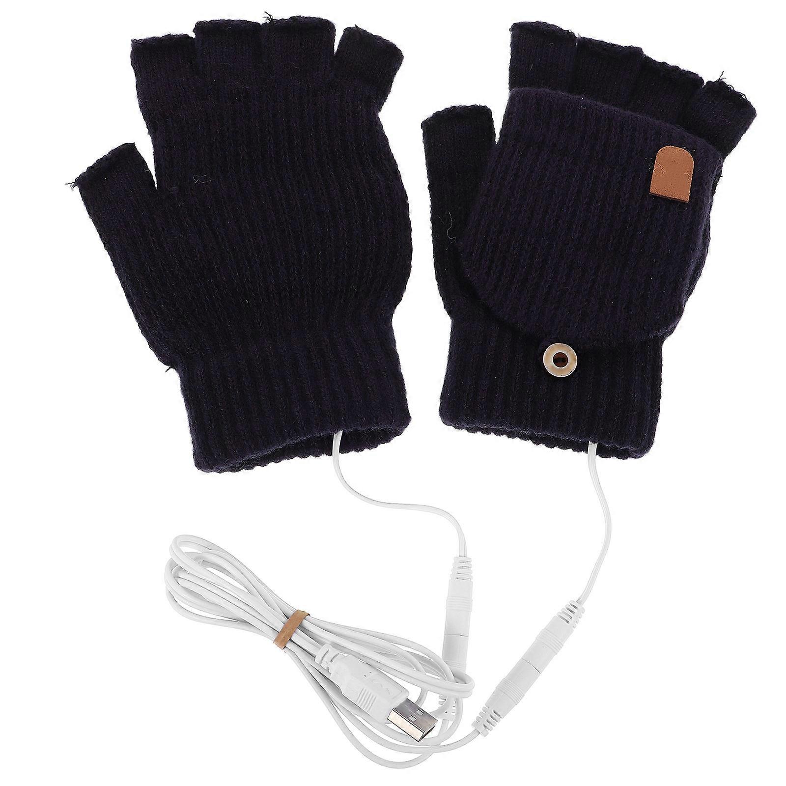 Half Fingered Heated Computer Gloves For Winter Cycling Dark Blue Userfriendly Design 1 Pair