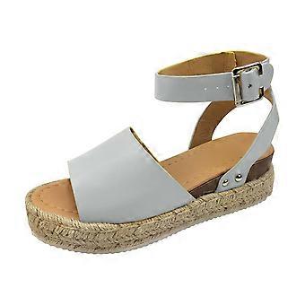 Damen-Sommersandalen, offene Zehenpartie, lässige Plateau-Keilsandalen, lässige Canvas-Schuhe, Größe 35, Grau