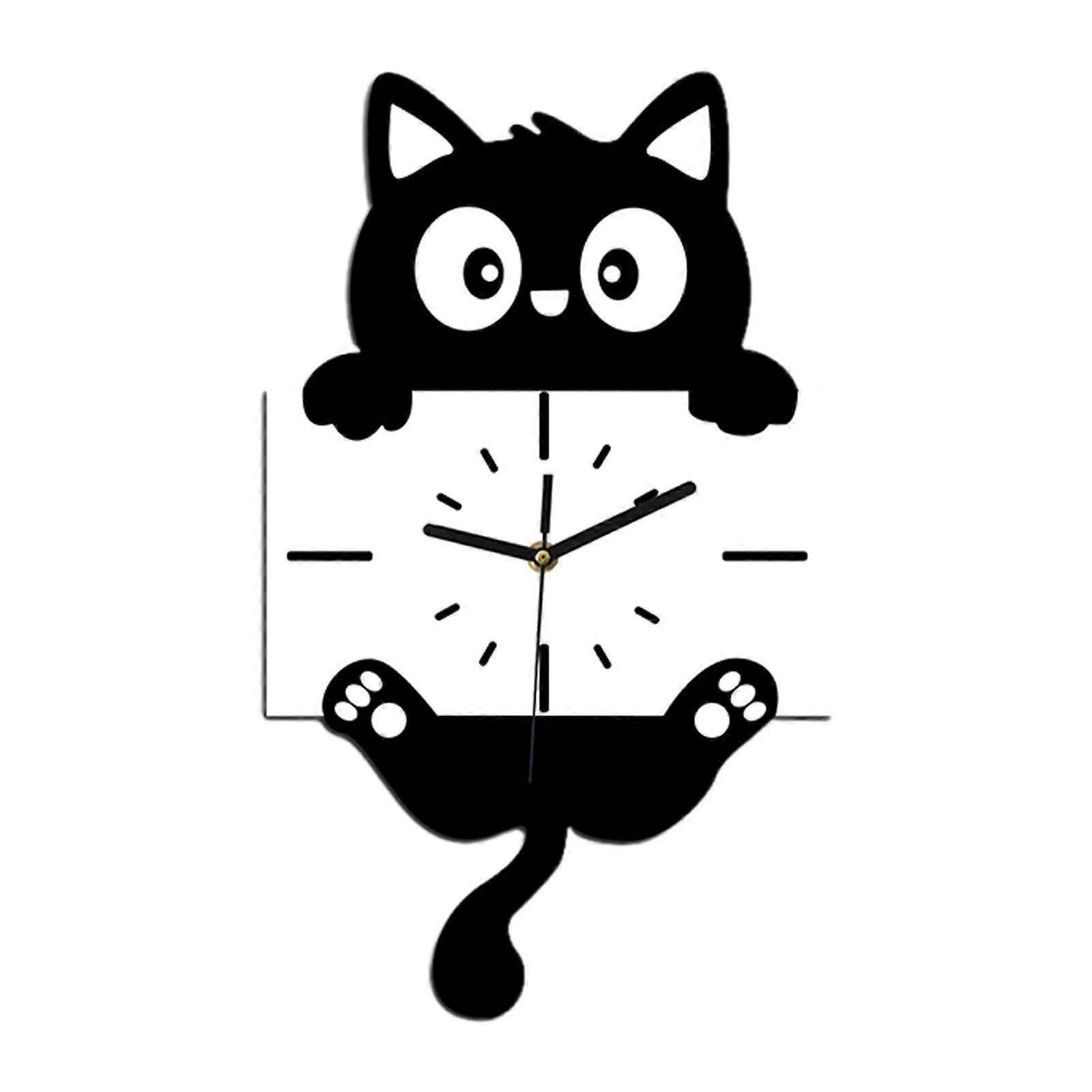 Cat Wall Hanging Clock Silent Cute Pendulum Decorative Clock for Dining Room