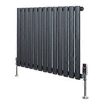 Oval Single Column Radiator 600mm x 780mm & TRV Chrome Valves Modern Designer Single Panel Central