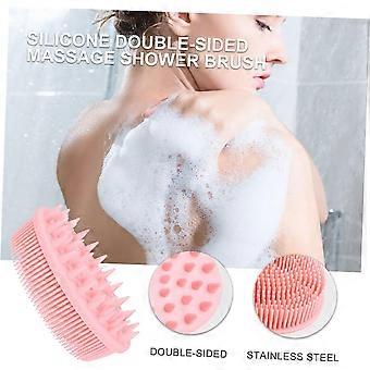 Silicone Body Scrubber Shower Brush - Exfoliating Scalp Massager and Back Scrubber for Bath, Shower, Pet - Pink