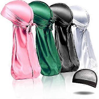 4 stks silky durags, zijde durag voor mannen vrouwen golven, zijde durag pack met 1 wave cap, zijdeachtige satijn durag extra lange staarten