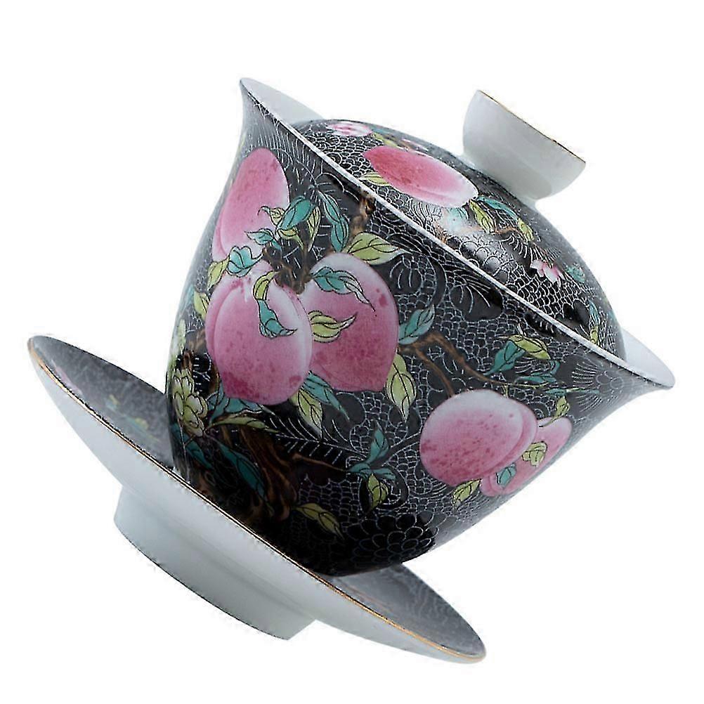 Black Ceramic Tea Cup Set with Lid for Tea Drinking 1Set