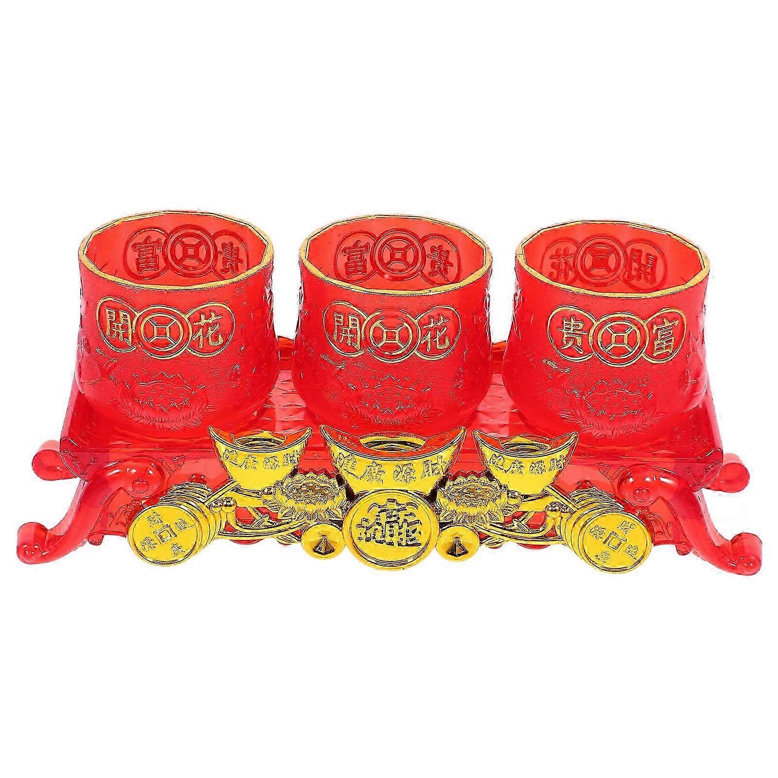 Decorative Buddhist Offering Cup for Temple Use with Base 1Set