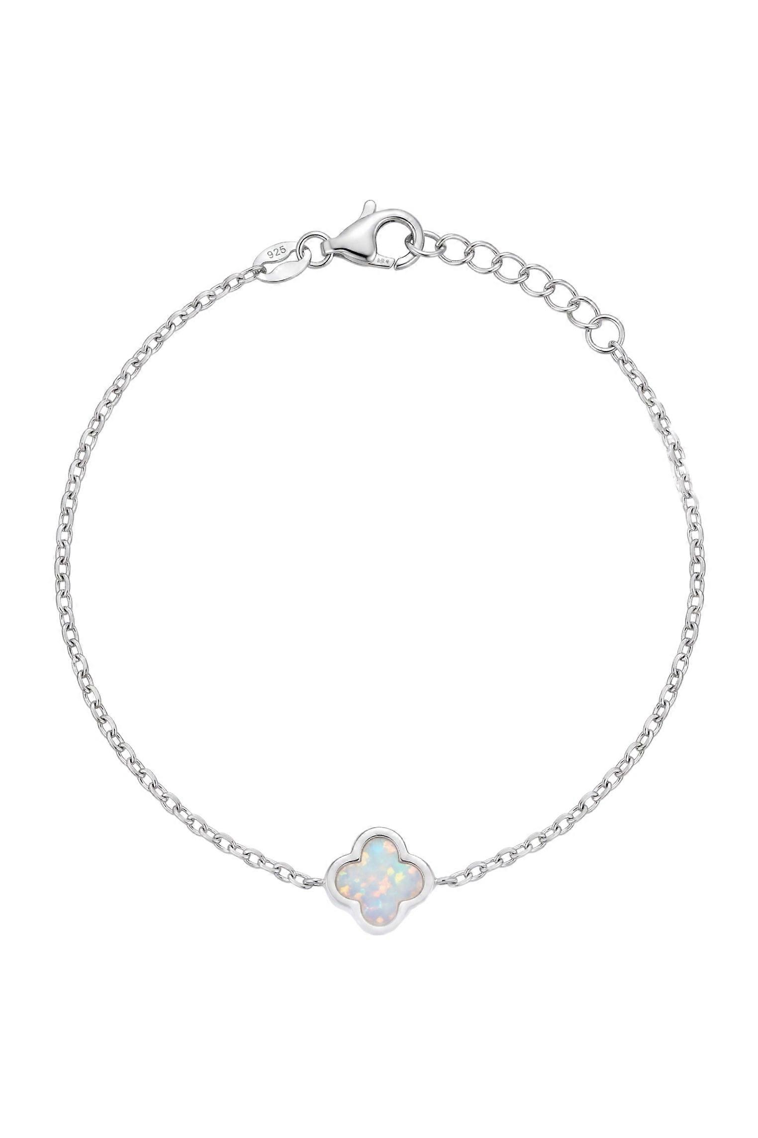 Flower Clover White Opal Bracelet Silver