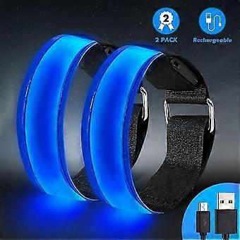 Led Bracelet Rechargeable, 2 Pcs Luminous Bracelet Usb Reflective Band Led Bracelets Lumi