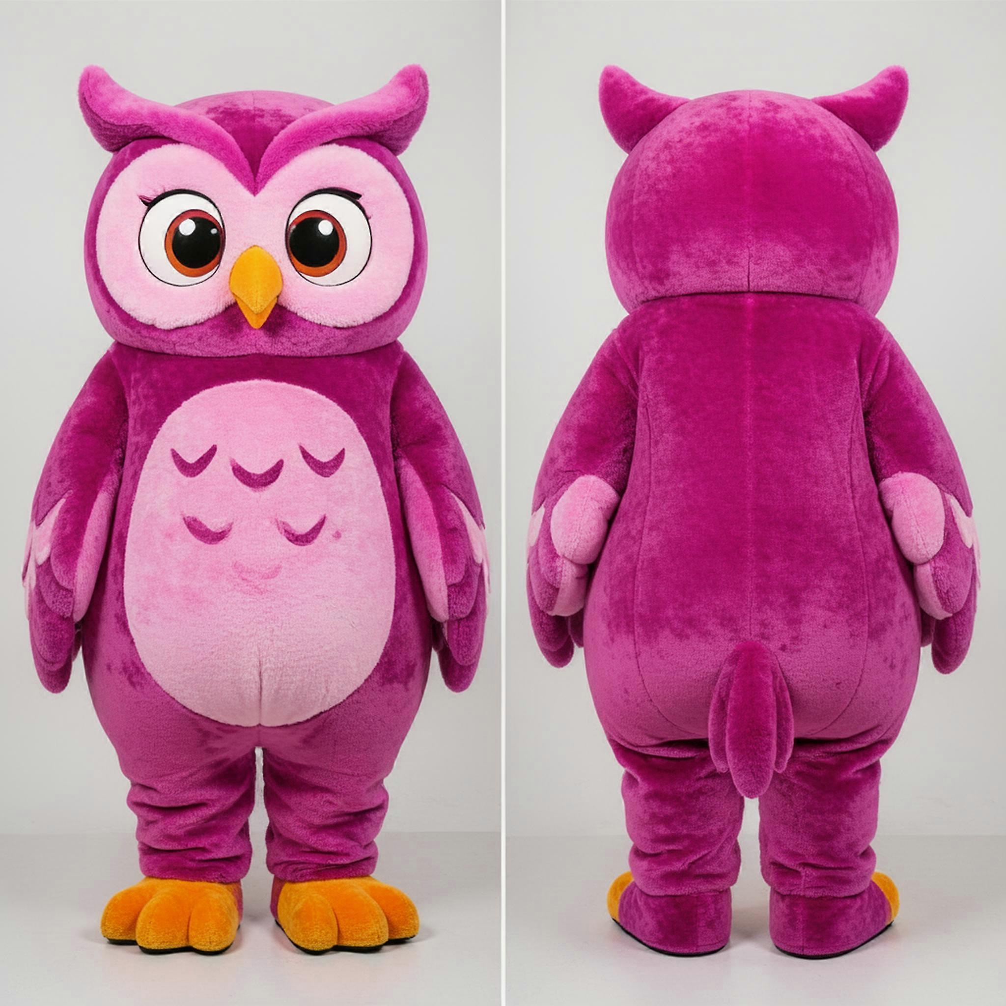 MASTICOT Magenta Plush Feathered Owl Mascot