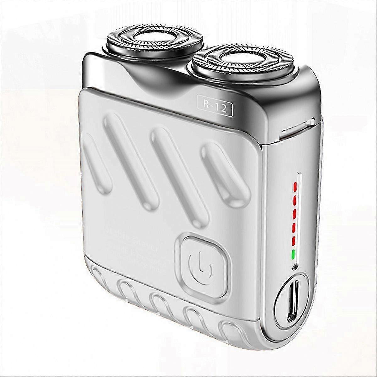 Double Ring Magnetic Electric Rechargeable Beard Shaver, Silver