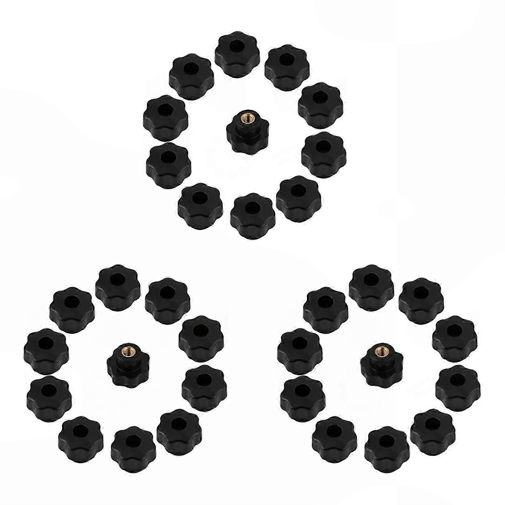 30Pcs Black Plastic Star Head Clamping Knobs, M6 Internal Thread Knob Screws, M6 x 25