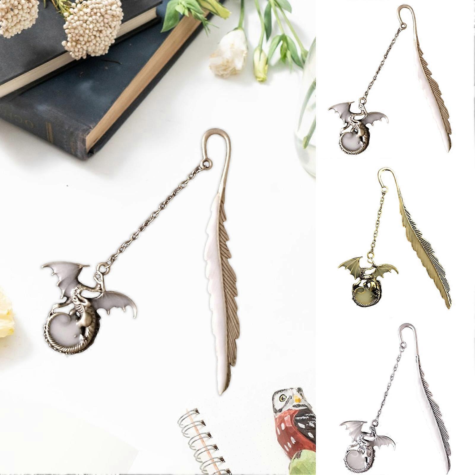 Creative Flying Dragon Bookmark with Glowing Feather Decoration