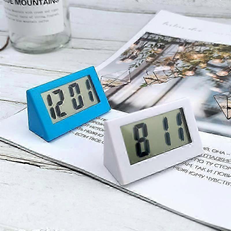 Mini car-mounted electronic triangular clock, silent bedside clock, portable gift compatible with children, white. bien890