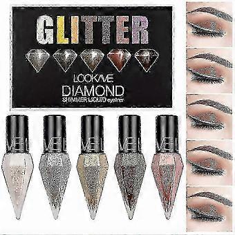 Sparkle Fluid Eyeliner Kit, 5 Shades Metallic Glow Stain Fluid Eye Liner Tool, Gem Rainproof High Durability Vivid Eyeshadow Makeup Set | Fr.A1