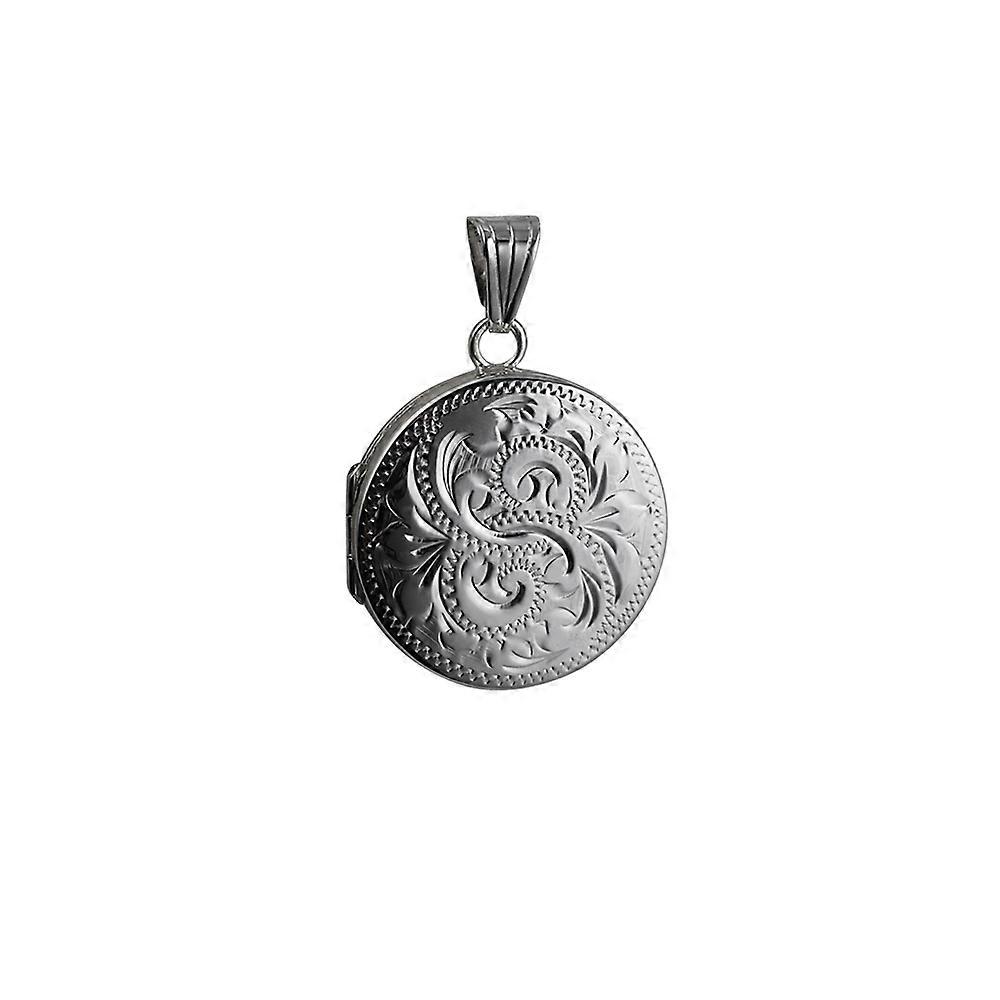 Silver 23mm engraved flat round Locket