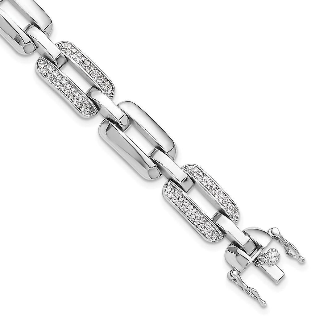 5.25mm 925スターリングシルバーロジウム、キュービックジルコニアオープンリンクブレスレットメッキ7.25インチリンクブレスレット、女性用