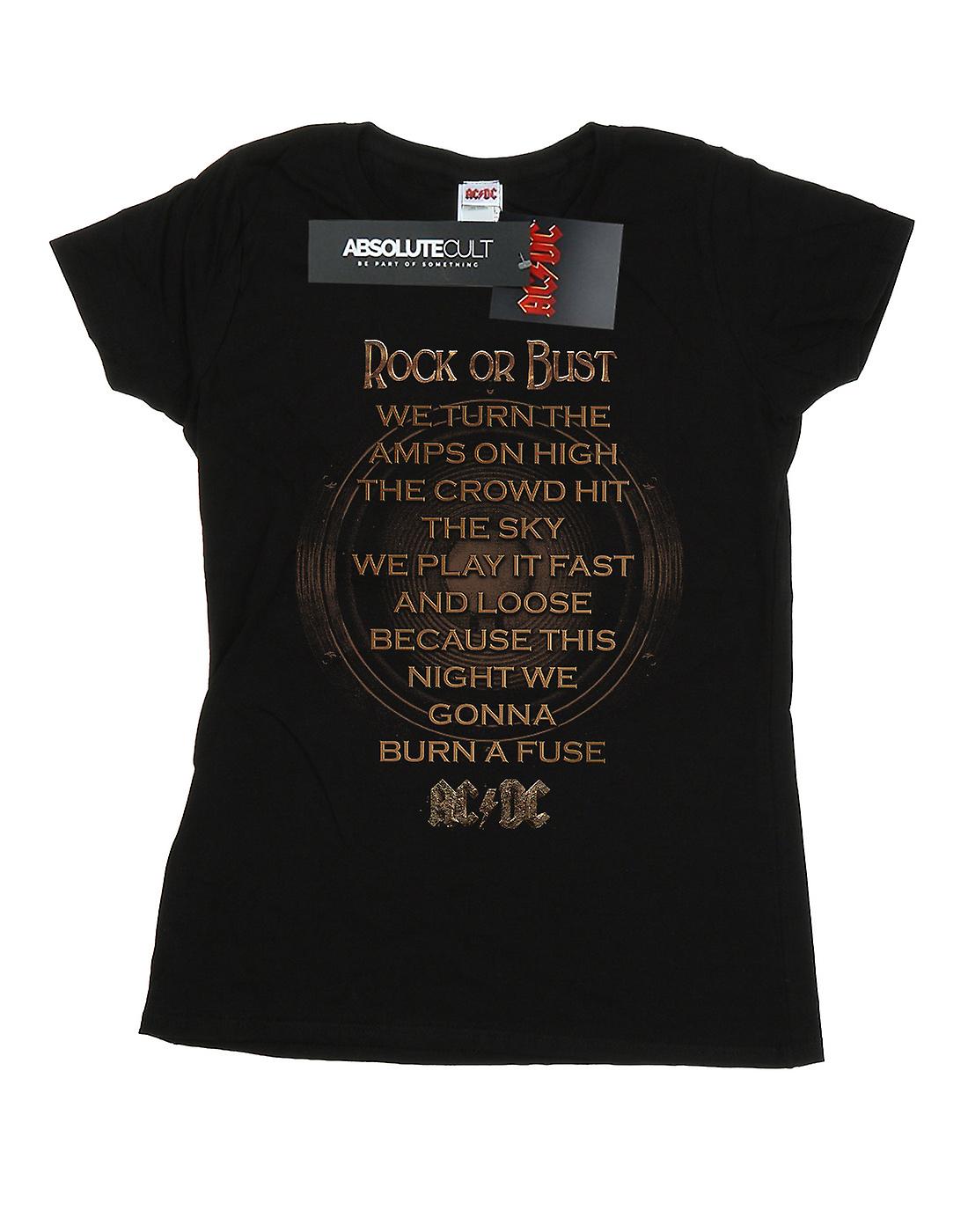 AC/DC Women's Rock Or Bust Lyrics T-Shirt Fruugo UK