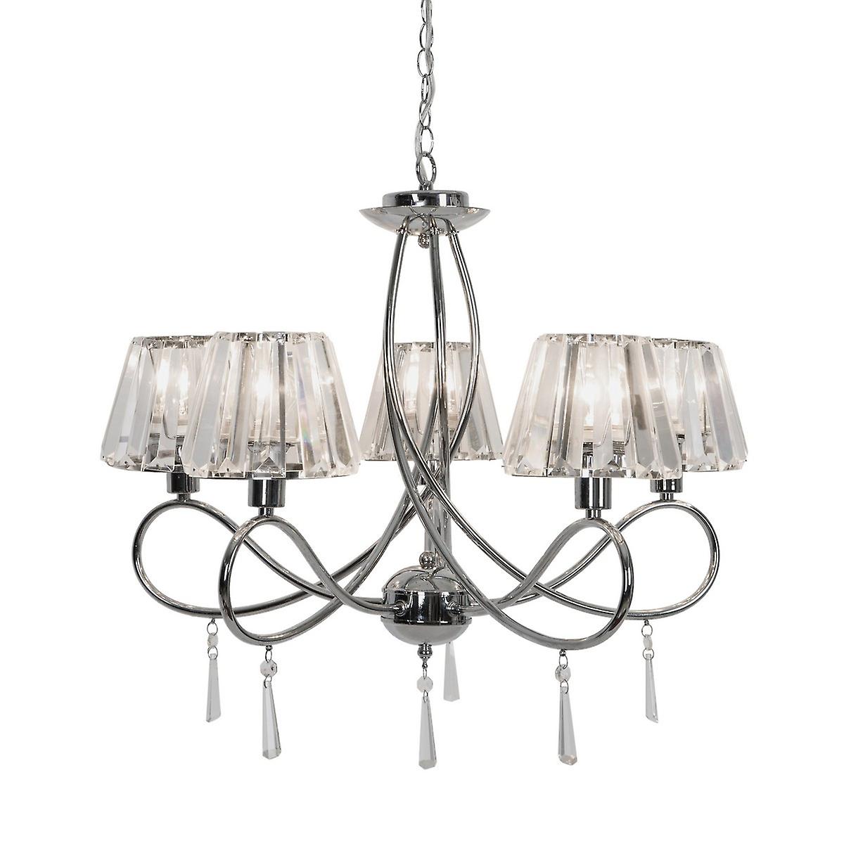 Paria Multi Arm Chandelier with Shades, Chrome, Clear, 5x E14