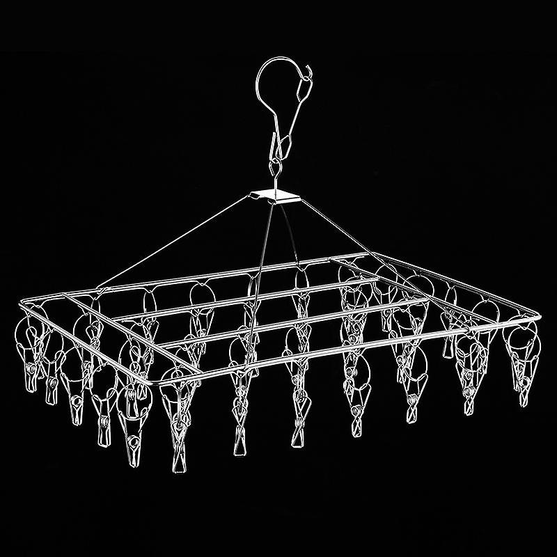 1 Stainless Steel Drying Rack, Multi-Purpose Rectangular Windproof Sock Rack, Comes with 40 Clips