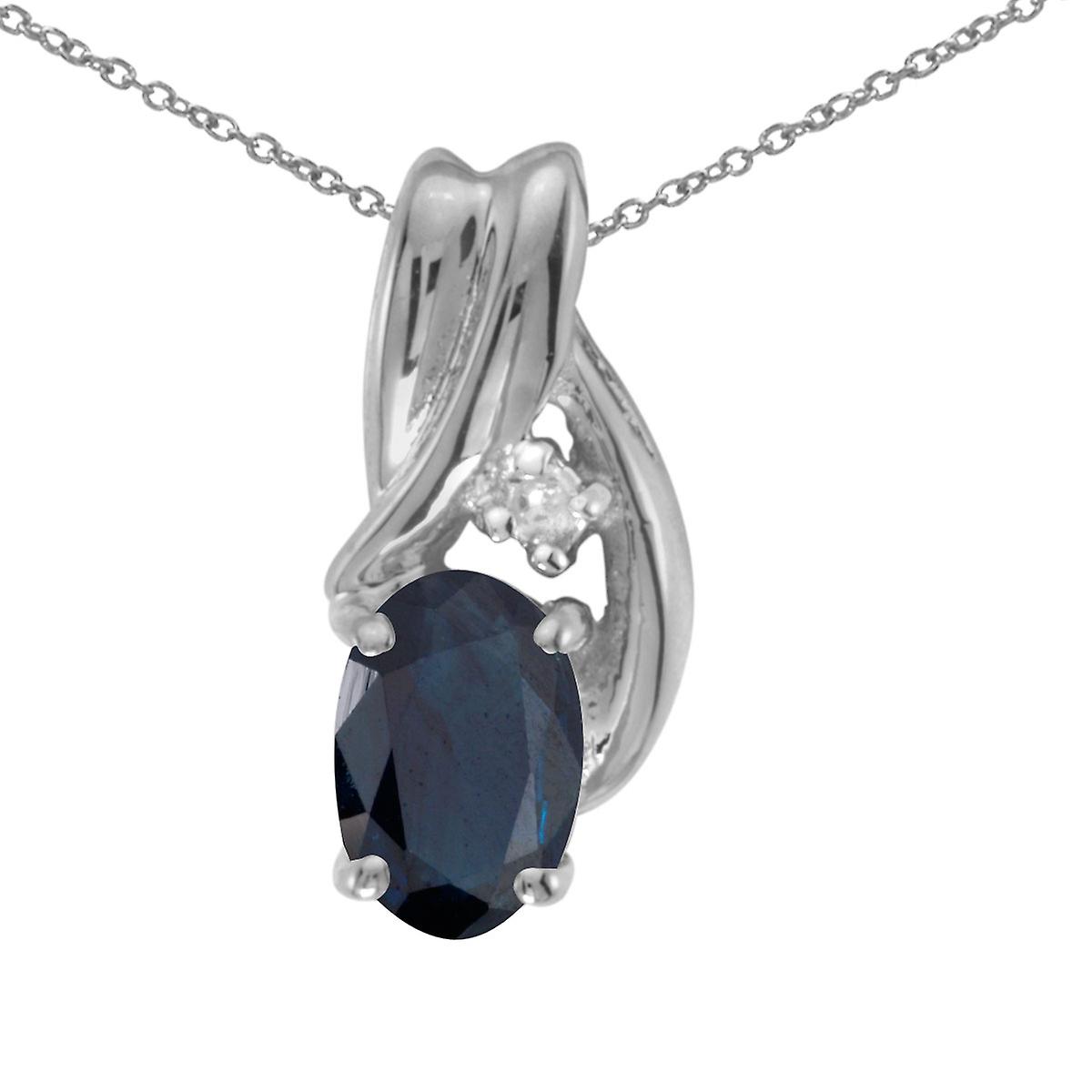 LXR 10k or blanc saphir ovale et pendentif en diamant 0.39 ct