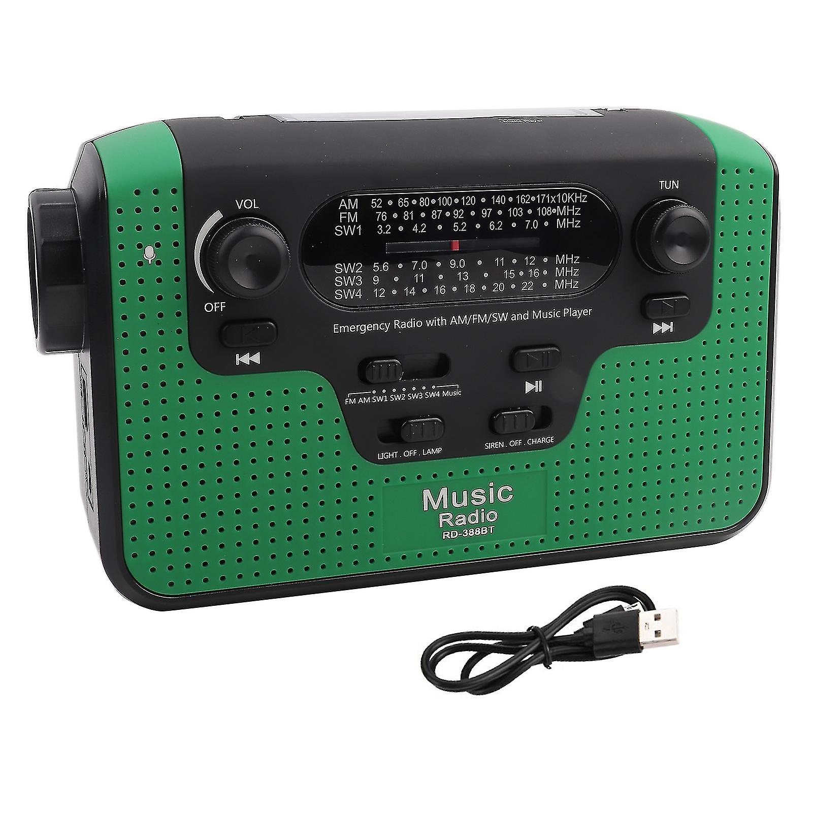 Fm/am/sw Solar Hand Crank Radio Memory Card Music For Bluetooth Handsfree Call Solar Fm Radio Green