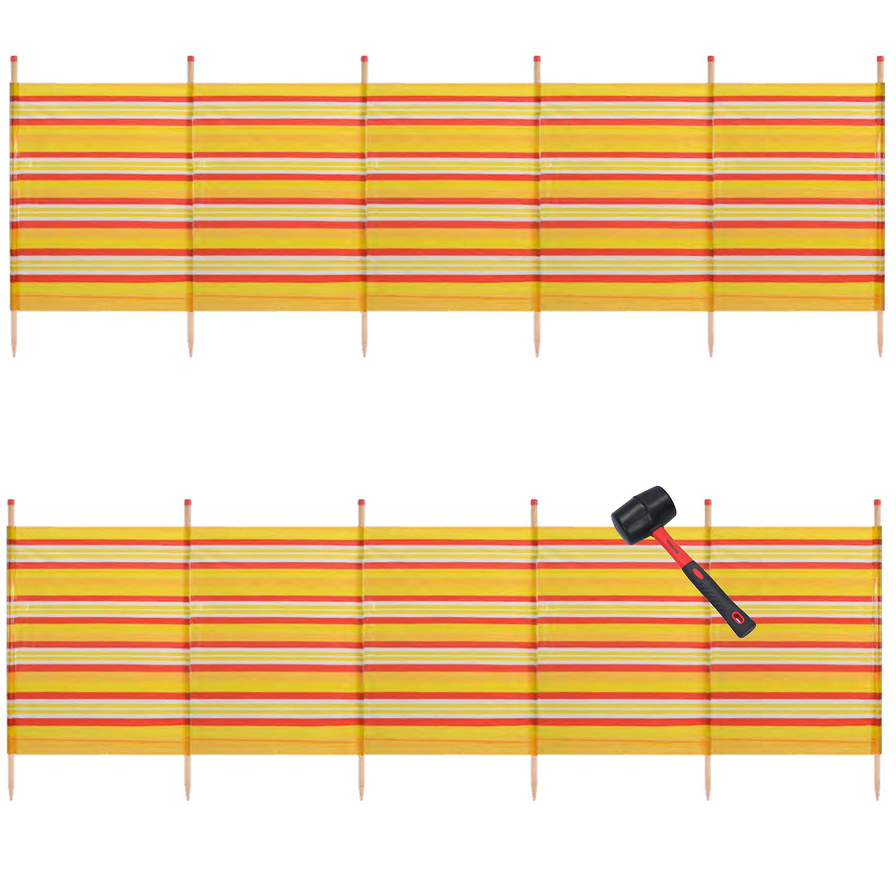 2 PACK 6 Pole Windbreak & Mallet Beach Shelter 1.5m by 3.7m Screen Stripe