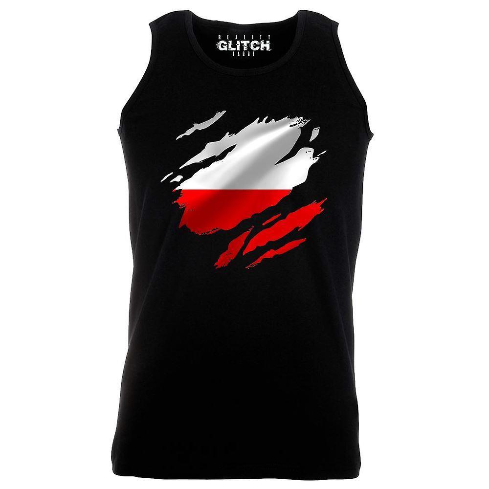 Reality Glitch Torn Poland Flag Mens Vest
