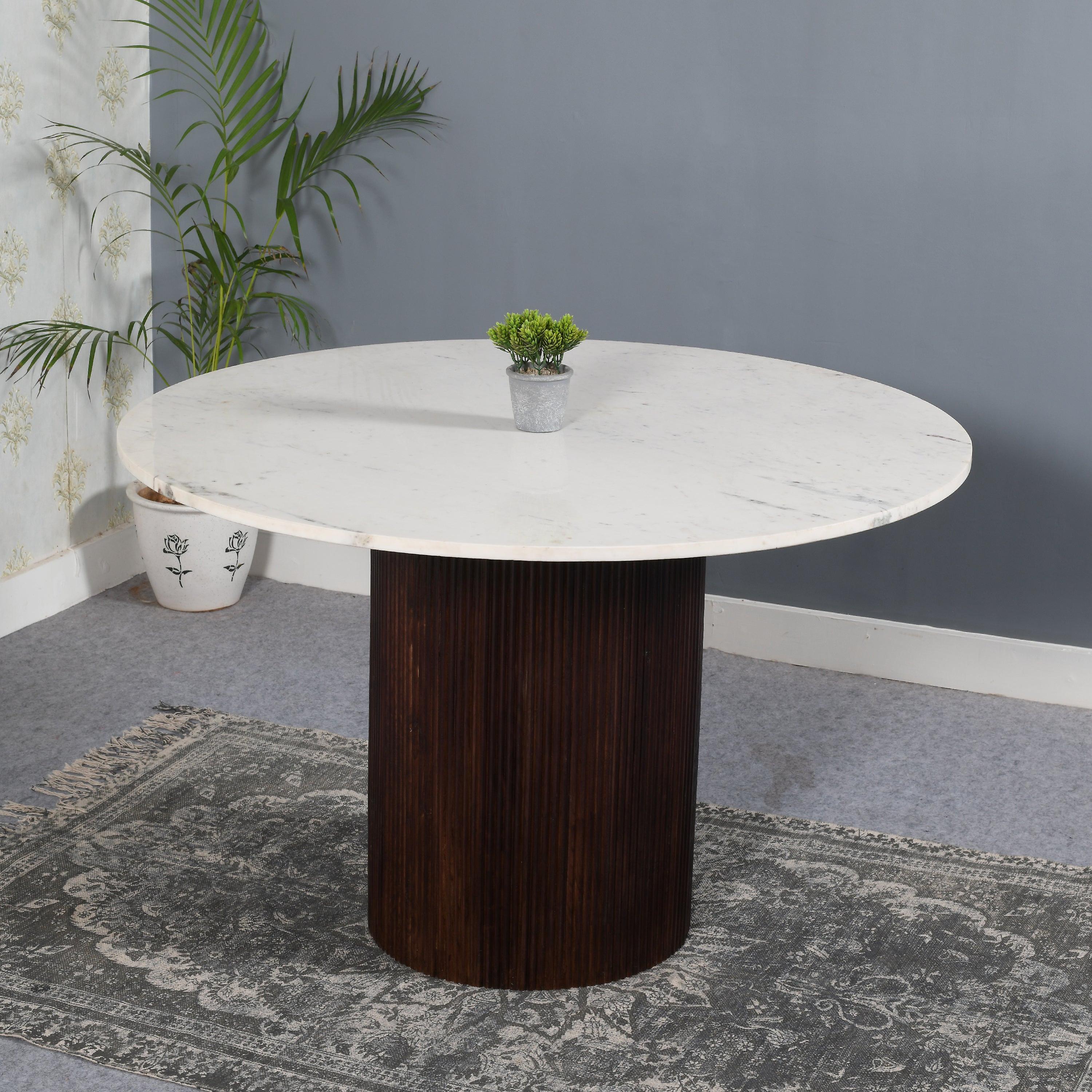 Ilitia Mango Wood Dining Table Round With Marble Top