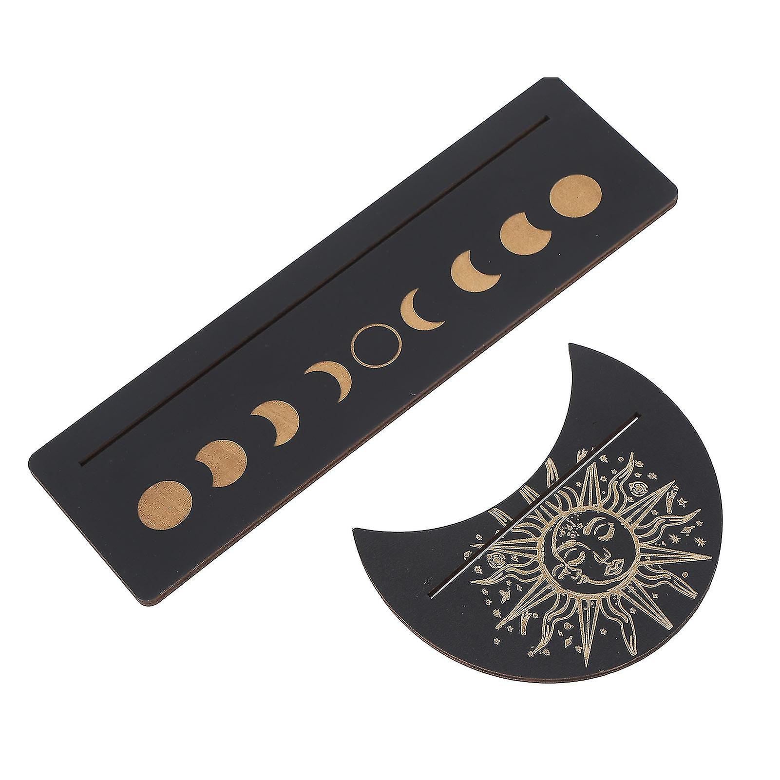 2 Pieces Wooden Tarot Card Stand Holder Moon Shape and Rectangle Wooden Tarot Card Display Stand Base Black Type B 