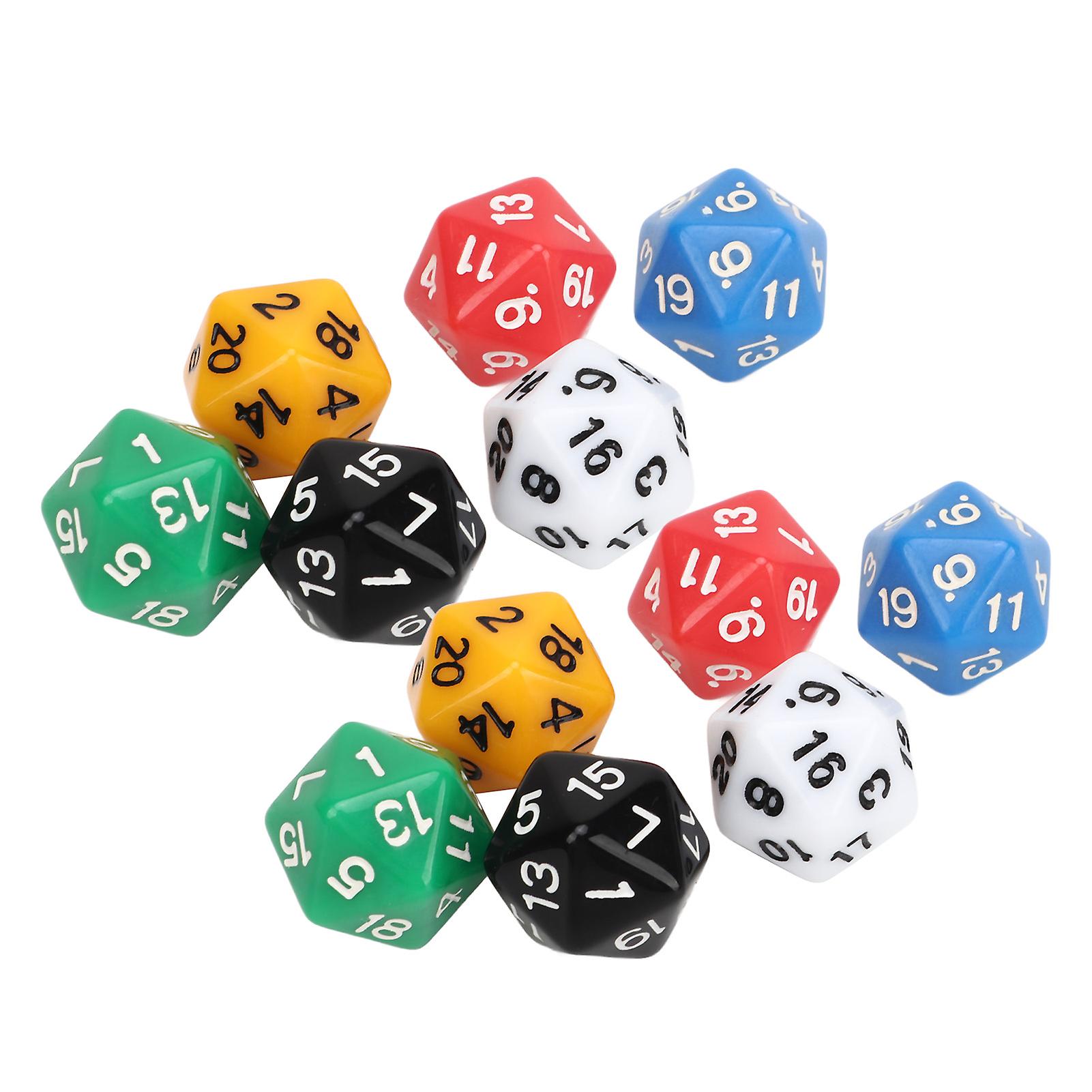 12Pcs 20-Sided Plastic Dice Set with 6 Colors for Board Games Teaching Education Math Learning Tools