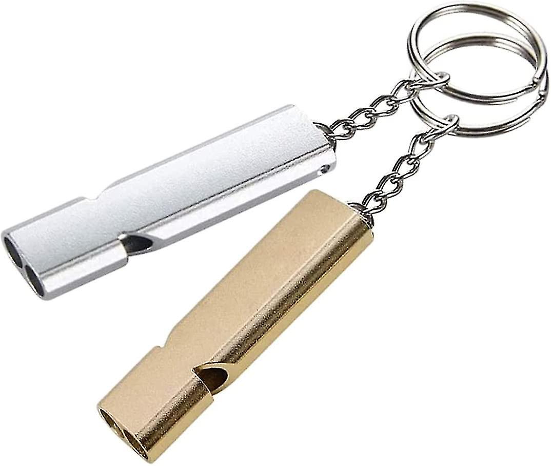 Set of 2 Metal Emergency Whistles with Key Ring