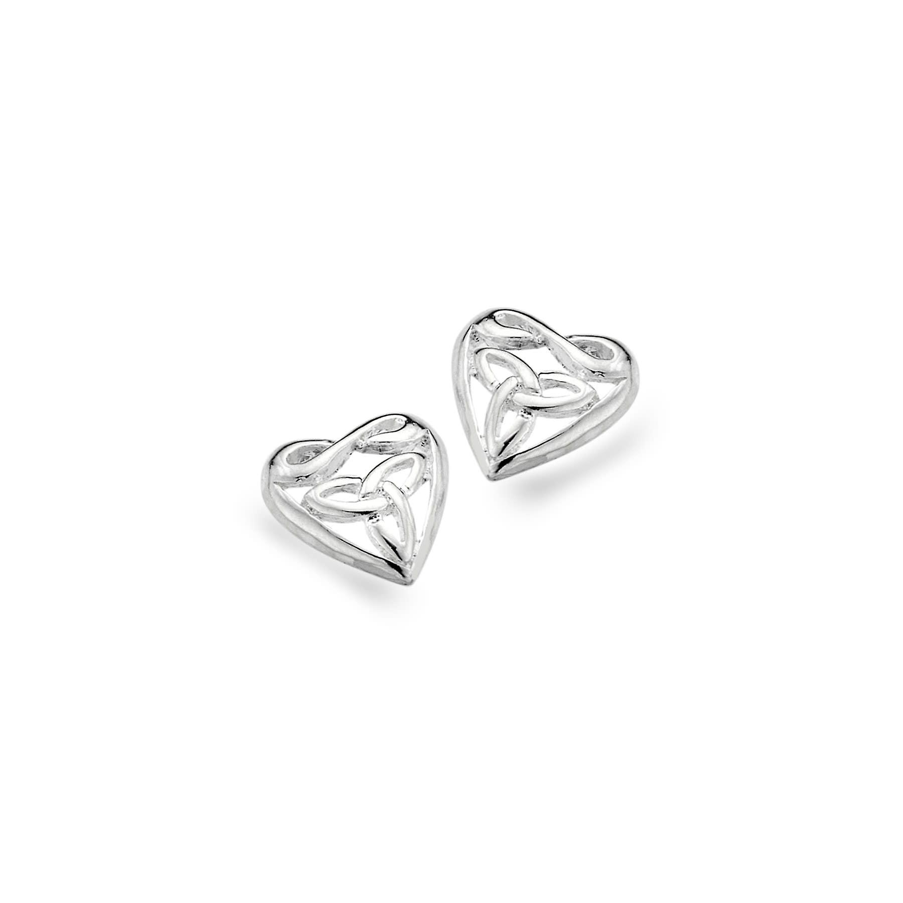 Sterling Silver Stud Earrings - Celtic Trinity Heart Shape